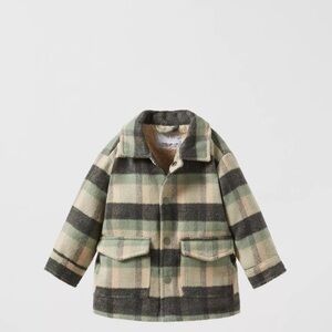 Zara Kids Faux Shearling Plaid Jacket